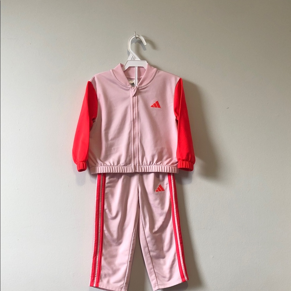 adidas Pink and Red Kids Dance Tracksuit Set